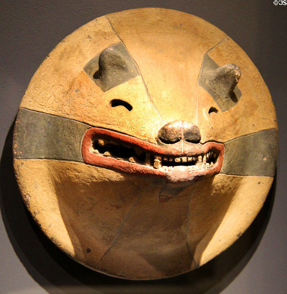 Paracas ceramic fox mask (100-50 BCE) from South Coast, Peru at Montreal Museum of Fine Arts. Montreal, QC.