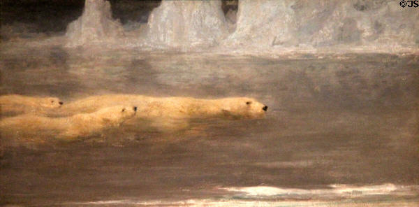 Polar bears swimming painting (1897) by John Macallan Swan from England at Montreal Museum of Fine Arts. Montreal, QC.