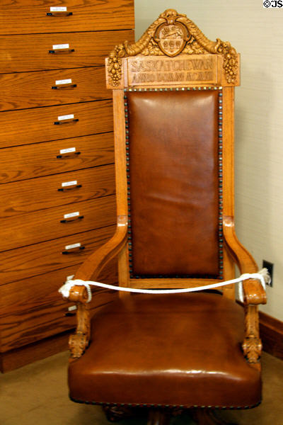 Carved chair (1912) in Saskatchewan Legislative Library. Regina, SK.