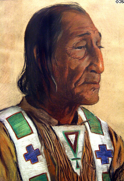 Painting (1911) of Chief Nepahpenais-Night Bird, Algonkin-Ojibway-Saulteaux by Edmund Morris in Saskatchewan Legislature. Regina, SK.