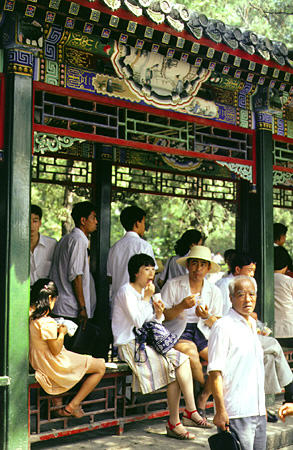 Ice cream and ancient architecture in Summer Palace, Beijing. China.