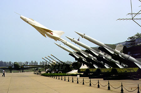Aircraft and rockets at China Aviation Museum in Beijing. China.