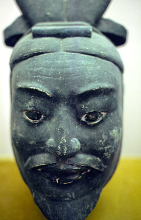 Detail of a head of a statue excavated from the Qin Tombs in Xi'an. China.