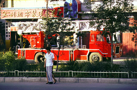 Fire truck on streets of Urumqi (Urumchi). China.