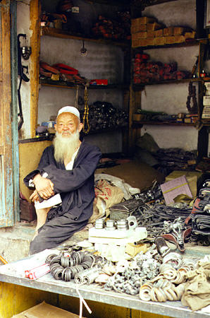 Hardware merchant in Kashgar. China.