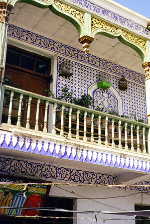 Highly decorated balcony in Kashgar. China.