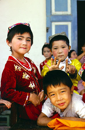 Pupils at the school for minorities in Kashgar. China.