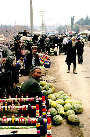 Cradles for sale at Kashgar Sunday market. China.