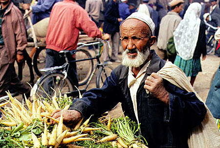 Elderly man at Kashgar's Sunday market. China.