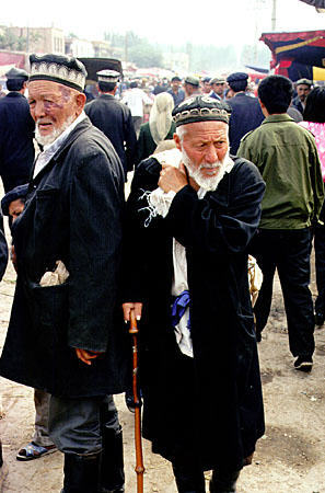 Elderly men at the Sunday market in Kashgar. China.