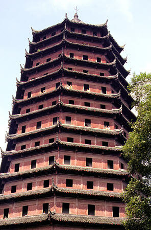 The many stories of a pagoda in Hangzhou. China.
