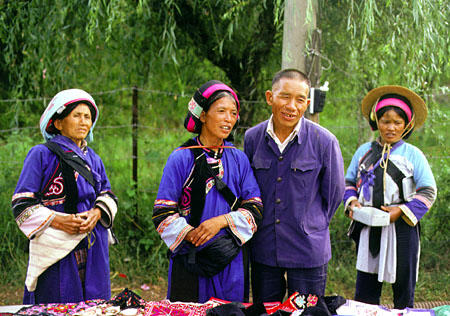 Sani people dressed in traditional ethnic clothing near Kunming. China.