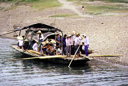 Ferry boat on the shore of the Li River in Kweilin. China.