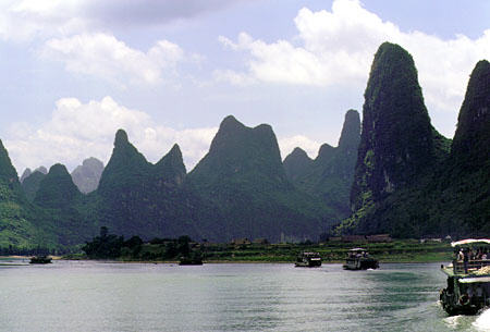 Boats on the Li River, Kweilin. China.