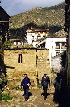 Street life of Drepung Monastery near Lhasa, Tibet. China.