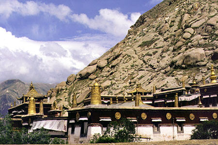 Roof of the Sera Monastery near Lhasa in Tibet. China.
