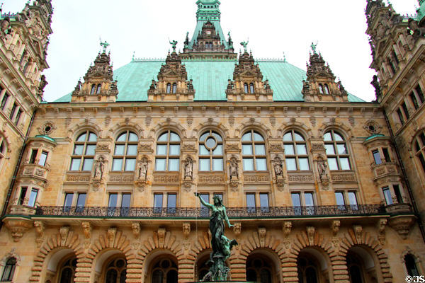 Courtyard with Hygieia Fountain at Hamburg City Hall. Hamburg, Germany.