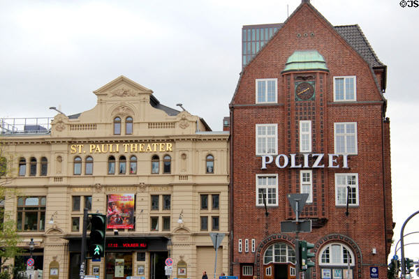 St Pauli Theater (1841) & Davidwache police station (1914) near Reeperbahn. Hamburg, Germany.