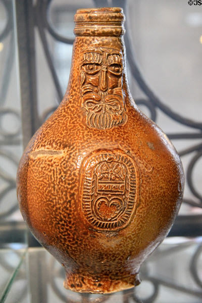 Stoneware Bartmann (aka Beardman) jug at Hamburg History Museum. Hamburg, Germany.