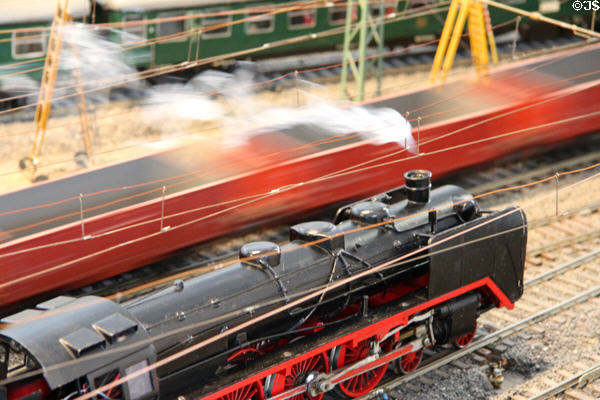 Steam locomotive on historic model railway at Hamburg History Museum. Hamburg, Germany.