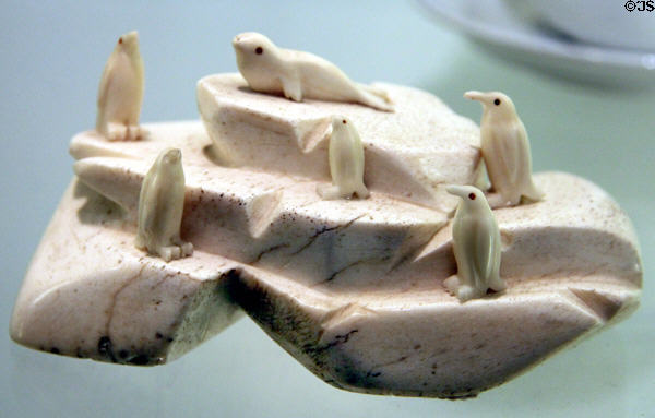Tiny ivory carvings of creatures seen by a crew member on a whaling voyage at International Maritime Museum. Hamburg, Germany.