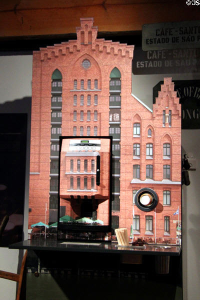 Coffee machine in shape of museum building at International Maritime Museum. Hamburg, Germany.