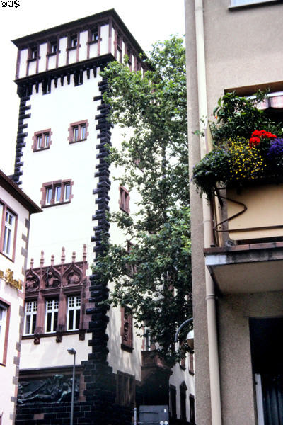 Tower at Buchgasse & Münzgasse, part of city hall. Frankfurt am Main, Germany.