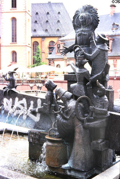 Struwwelpeter fountain sculpture (1985) by Franziska Lenz-Gerharz with characters from fairy tales written by Frankfurt author, Heinrich Hoffman, near Hauptwache S-Bahn station. Frankfurt am Main, Germany.