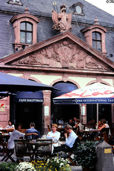 Busy outdoor café in Hauptwache district. Frankfurt am Main, Germany.