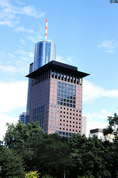 Taunustor (2011) with Main Tower (1999) in background. Frankfurt am Main, Germany. Architect: Gruber + Kleine-Kraneburg.