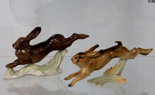 Rabbits in flight figurines (1955) by Hans Achtziger for Hutschenreuther at German Hunting & Fishing Museum. Munich, Germany.