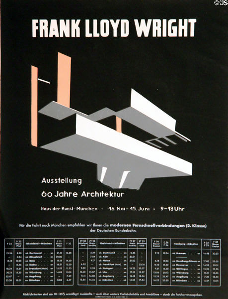 Poster for Frank Lloyd Wright Exhibitions of May 16 to June 15, 1952 at Haus der Kunst. Munich, Germany.