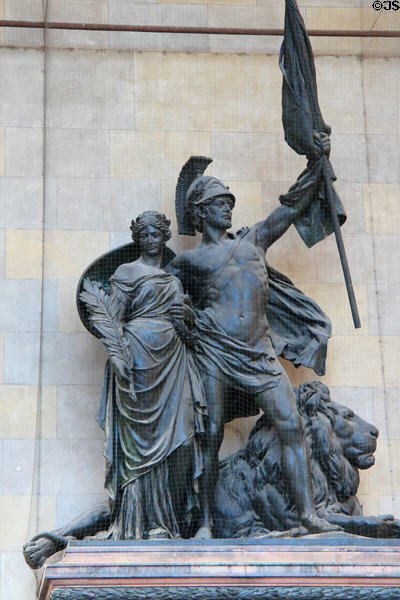 Bavarian Army Memorial sculpture (1892) by Ferdinand von Miller the Younger at Feldherrnhalle. Munich, Germany.