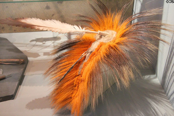 Caterpillar headdress of dear fur (early 20thC) from American plains culture at Five Continents Museum. Munich, Germany.