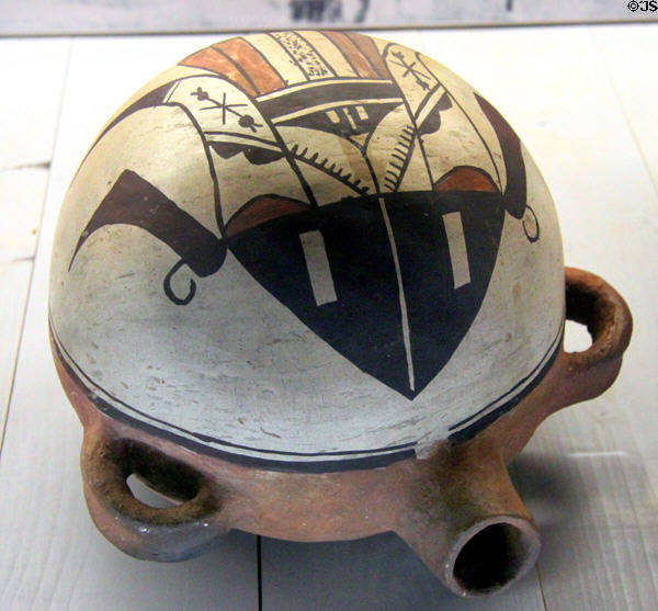 Ceramic Zuni or Pueblo culture field canteen (19thC) from Southwest USA at Five Continents Museum. Munich, Germany.