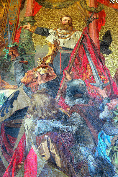 Germania accepts to become an imperial nation detail of Unification of Prussian Reich mosaic by Anton von Werner at Victory Column. Berlin, Germany.