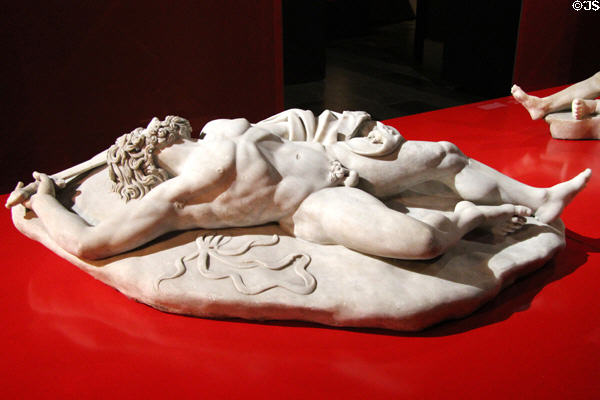 Marble sculpture of Dead Giant (98-138 CE) found in Rome in 1514 at Pergamon Museum. Berlin, Germany.