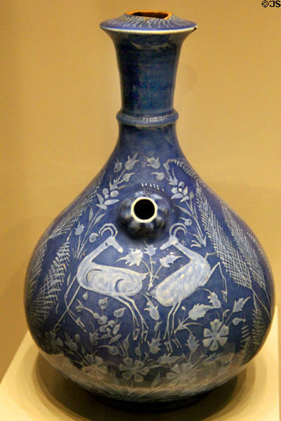 Ceramic base of hookah with jumping gazelles on floral ground (17thC) from Iran at Pergamon Museum. Berlin, Germany.