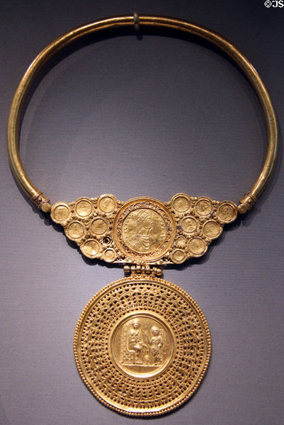 Gold necklace with medallion of emperor Honorius (early 5thC CE) from Asyut, Egypt at Altes Museum. Berlin, Germany.