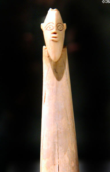 Egyptian predynastic ivory amulet with bearded head (c3500 BCE) at Neues Museum. Berlin, Germany.