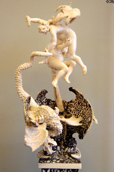 Dragonfight ivory carving (c1620) by Furienmeister at Bode Museum. Berlin, Germany.