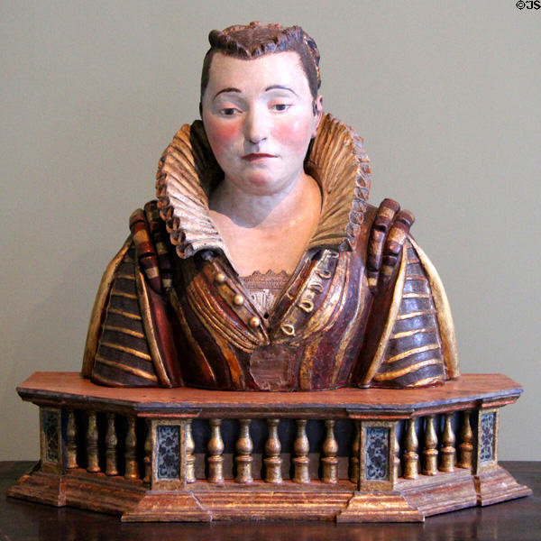 Ceramic bust of woman perhaps Marchesa Ginori (c1590) from Florence at Bode Museum. Berlin, Germany.