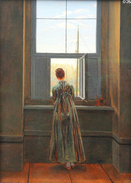 Woman at Window painting (1822) by Caspar David Friedrich at Alte Nationalgalerie. Berlin, Germany.