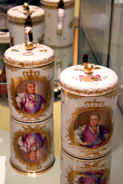 Tankards with portraits of King August III of Poland (1749 & 1761) by Meissen at German Historical Museum. Berlin, Germany.