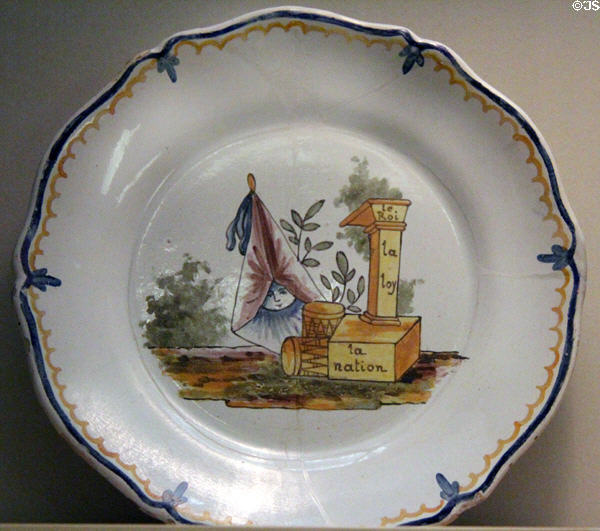 French Revolutionary ceramic plate (c1793) painted with symbols from time before king was executed at German Historical Museum. Berlin, Germany.
