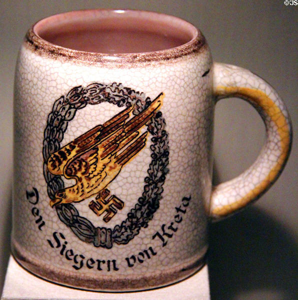 Beer mug commemorating German victory on Crete at German Historical Museum. Berlin, Germany.