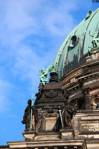 St Paul & apostle beside dome at Berlin Cathedral. Berlin, Germany.