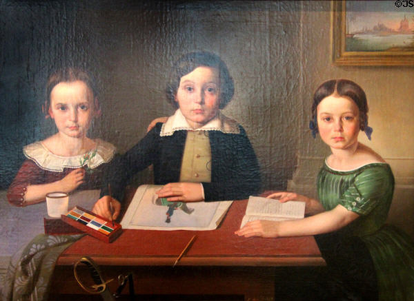 Three children of Mr. C. Hermann Schulze, Merchant in Stettin painting (1849) by Carl Arend at Pomeranian State Museum. Greifswald, Germany.