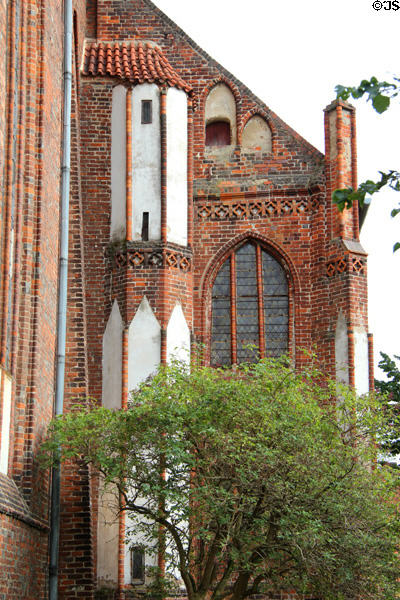 Brick Gothic buttress of St Mary's Church. Greifswald, Germany.
