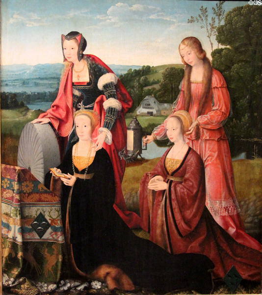 Triptych right wing with female worshippers of Death of Mary painting (1515) by Joos van Cleve, Antwerp at Wallraf-Richartz Museum. Köln, Germany.